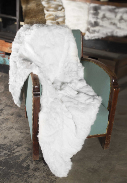 2" x 50" x 60" 100 Natural Rabbit Fur White Throw Blanket