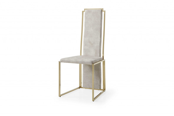 Set of 2 Ultra Modern Beige Suede and Gold Dining Chairs