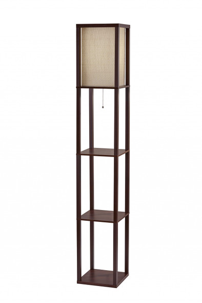 Floor Lamp with Walnut Wood Finish Storage Shelves