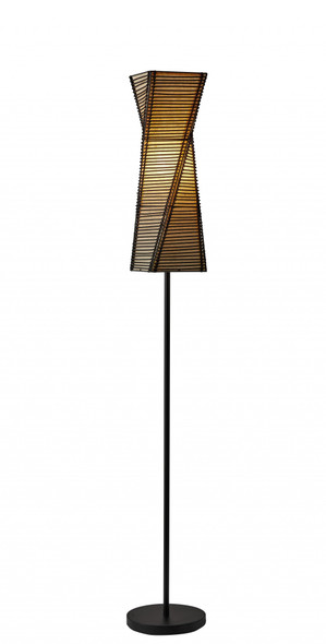 Tall Sculptural Twist Floor Lamp with Black Cane Stick And Natural Paper Shade