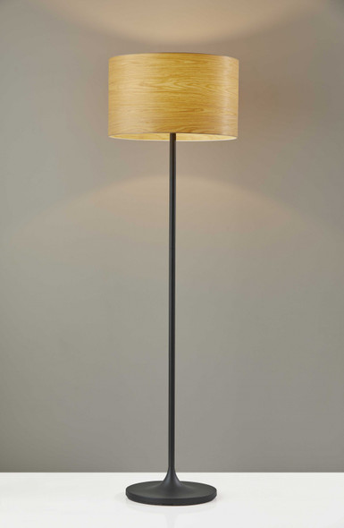 Homespun Wood Grain Floor Lamp with Black Metal Base