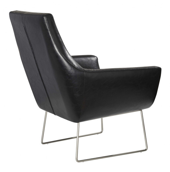 Distressed Black Faux Leather Armchair