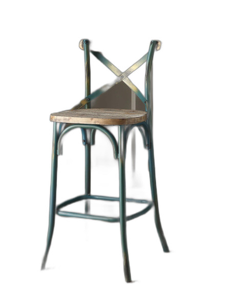 Antique Turquoise & Oak Wood Bar Chair