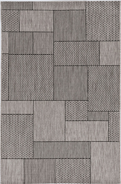 3'x5' Grey Machine Woven UV Treated Geometric Blocks Indoor Outdoor Area Rug