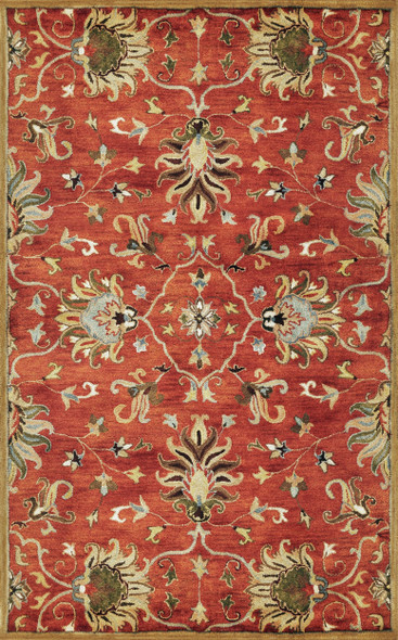 7' Sienna Orange Hand Tufted Wool Traditional Floral Indoor Runner Rug