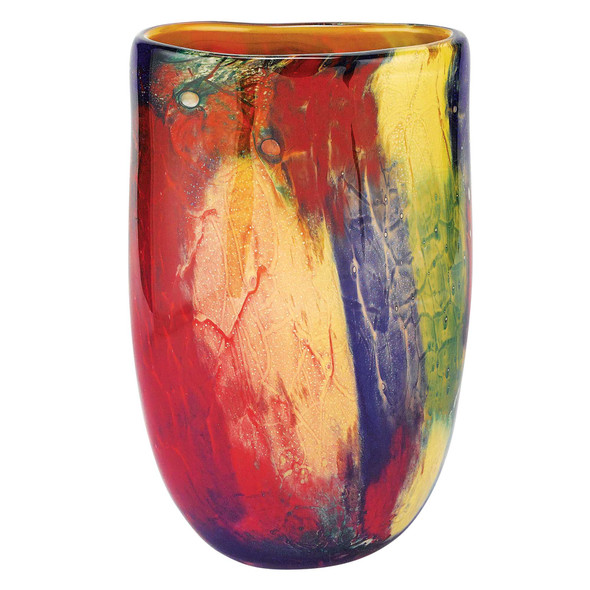 11" MultiColor Art Glass Oval Vase