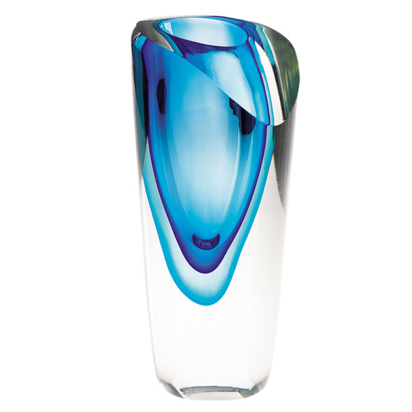 75" Mouth Blown Glass Blue Vase