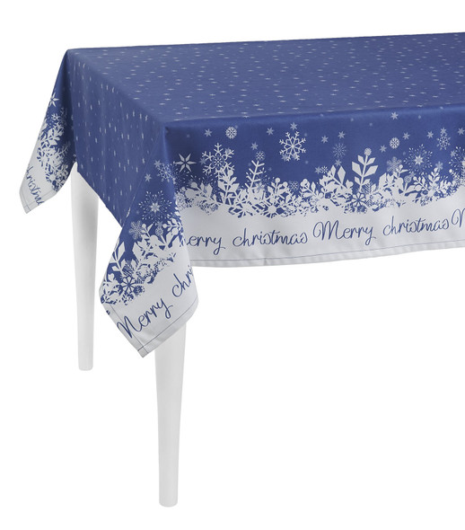 104" Merry Christmas Printed Rectangle Tablecloth in Blue