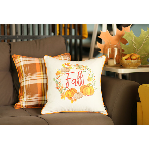 Set of 4 18" Fall Pumpkin Throw Pillow Cover in Multicolor