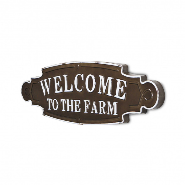 Welcome to the Farm Lacquered Black and White Metal Wall Art