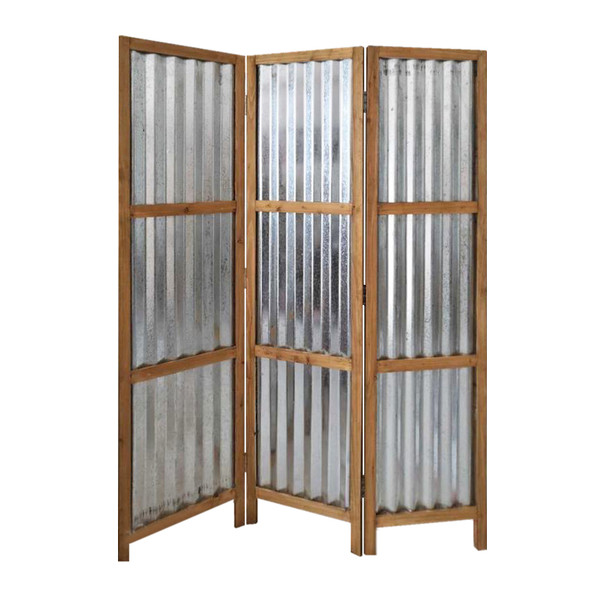3 Panel Brown Corrugated Metal Room Divider