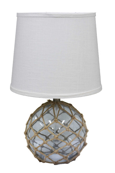 Glass and Net Finish Table Lamp with White Linen Shade
