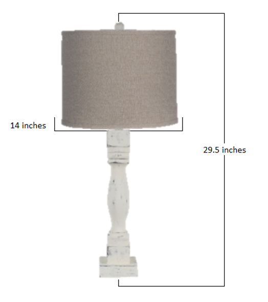 Distressed White Table Lamp with Neutral Fabric Shade