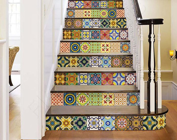 8" X 8" Mediterranean Brights Peel and Stick Removable Tiles