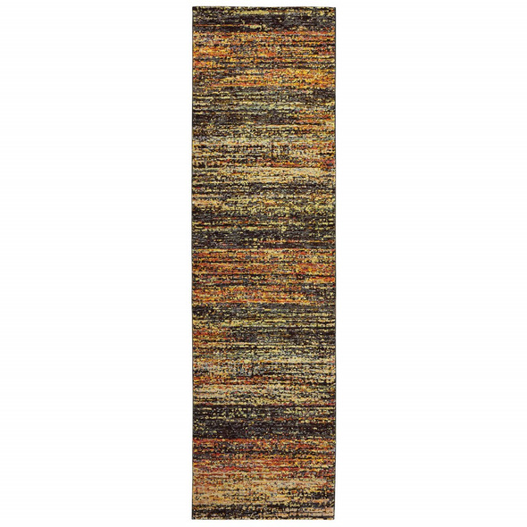 12' Gold and Slate Abstract Runner Rug