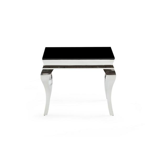 Silver tone Black Glass top End Table