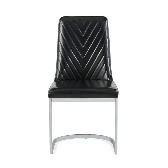 Set of 2 Modern Black Dining Chairs with Horse Shoe Style Metal Base