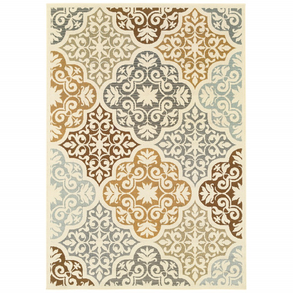 3' x 5' Ivory Grey Floral Medallion Indoor Outdoor Area Rug