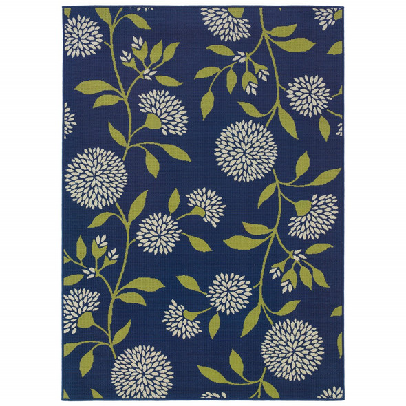 3' x 5' Indigo and Lime Green Floral Indoor Outdoor Area Rug