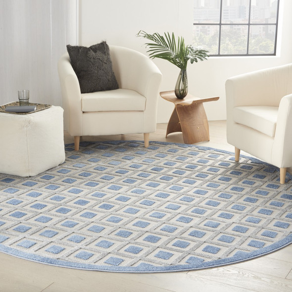 8 Round Blue and Gray Indoor Outdoor Area Rug