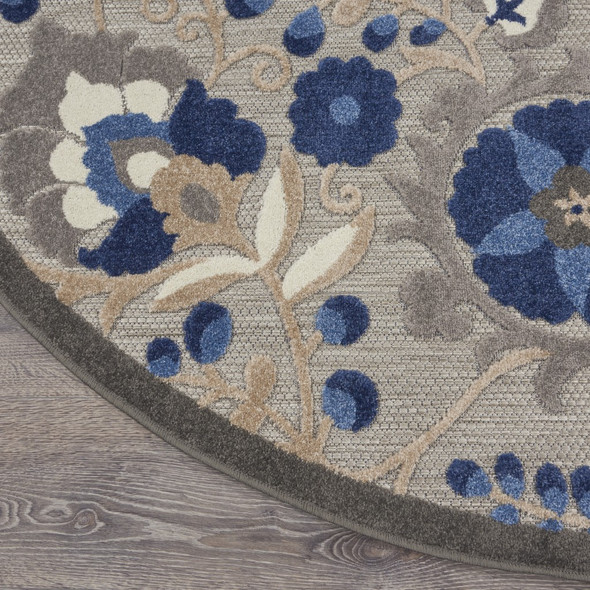 4 Round Natural and Blue Indoor Outdoor Area Rug