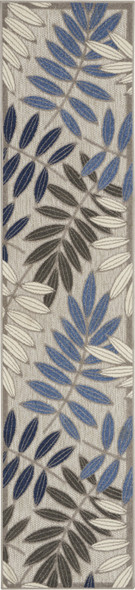 2 x 8 Gray and Blue Leaves Indoor Outdoor Runner Rug