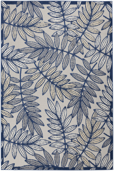 4 x 6' Ivory and Navy Leaves Indoor Outdoor Area Rug