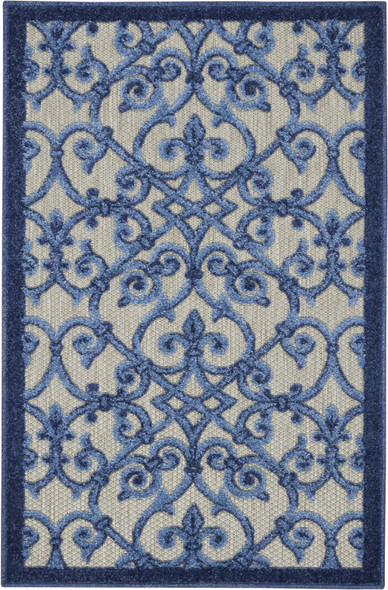 3 x 4 Gray and Blue Indoor Outdoor Area Rug