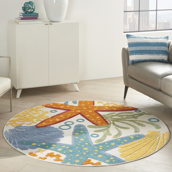 5 Round Multicolor Indoor Outdoor Area Rug