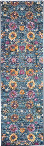 2 x 10 Denim Blue Florals Distressed Runner Rug