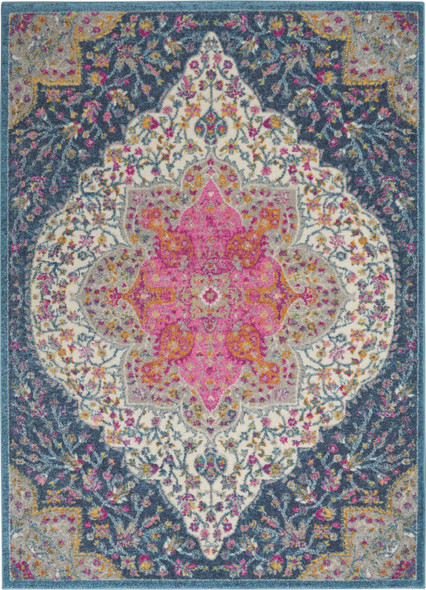 5 x 7 Blue and Pink Medallion Area Rug