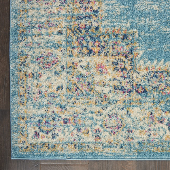 2x8 Light Blue Distressed Medallion Runner Rug