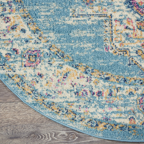 4 Round Light Blue Distressed Medallion Area Rug