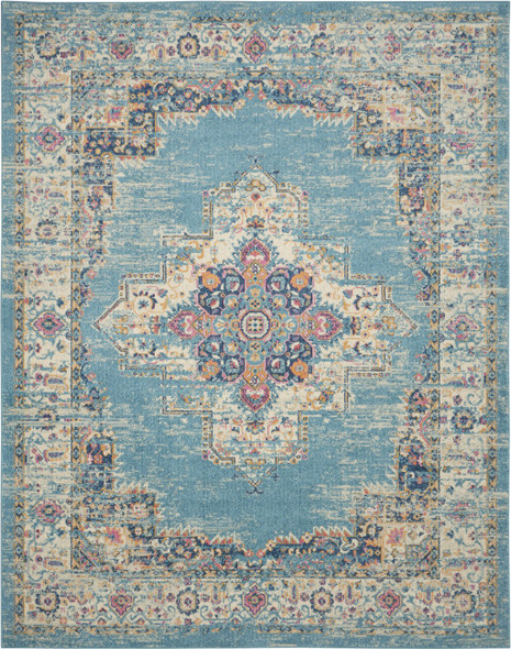 7x10 Light Blue Distressed Medallion Area Rug