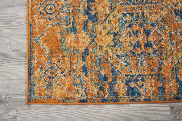 2 x 6 Gold and Blue Antique Runner Rug