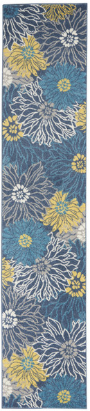 2 x 10 Blue Tropical Flower Runner Rug