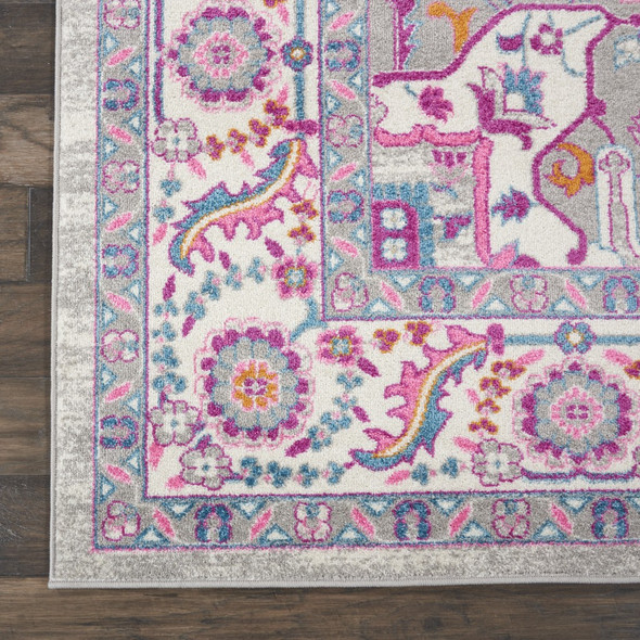 8 x 10 Light Gray and Pink Medallion Area Rug