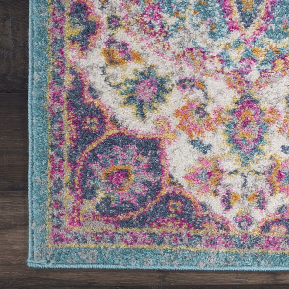 2 x 3 Pink and Blue Floral Medallion Scatter Rug