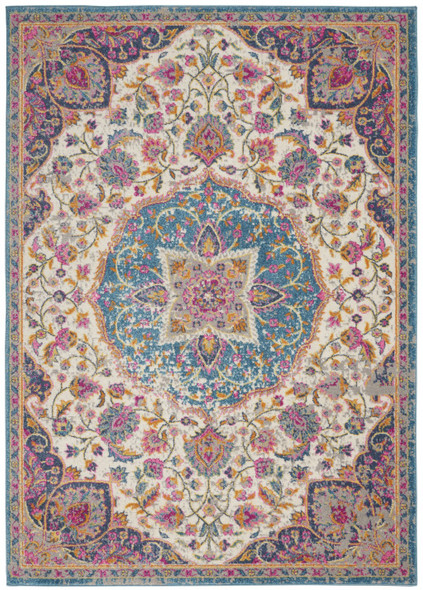 8 x 10 Pink and Blue Floral Medallion Area Rug