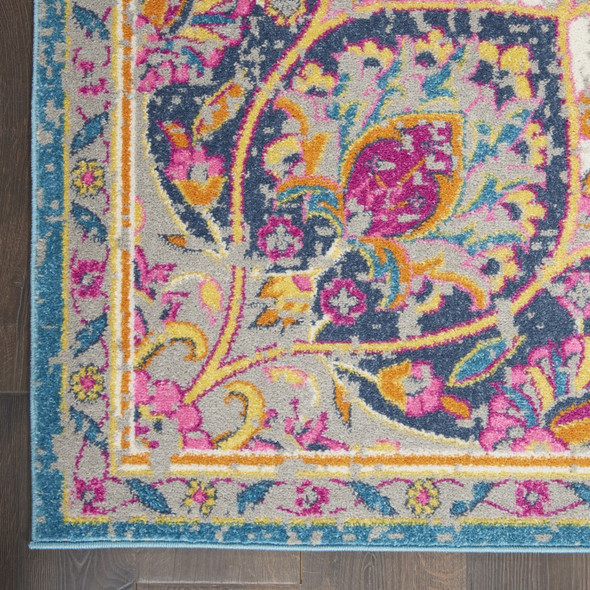 8 x 10 Pink and Blue Floral Medallion Area Rug