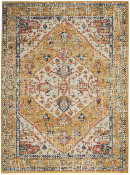 5 x 7 Ivory and Yellow Center Medallion Area Rug