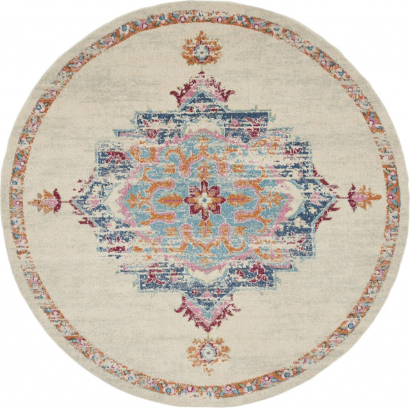 8 Round Gray Distressed Medallion Area Rug