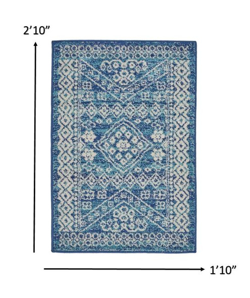 2 x 3 Navy Blue and Ivory Persian Motifs Scatter Rug