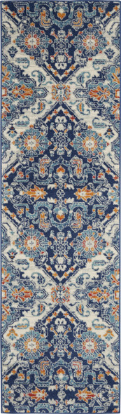 2 x 8 Blue and Ivory Persian Patterns Runner Rug