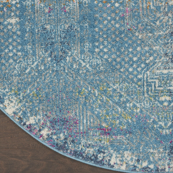 5 Round Blue Distressed Medallion Area Rug