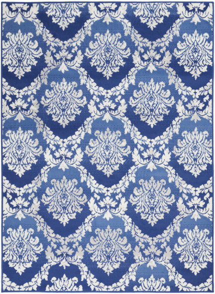 6 x 9 Blue and Ivory Damask Area Rug