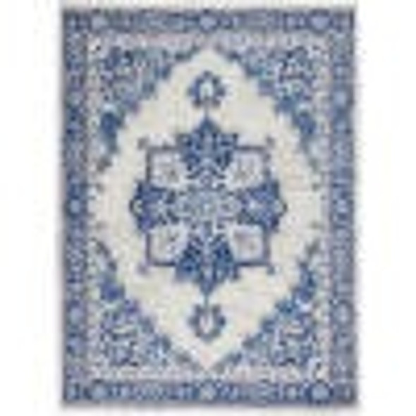 6 x 9 Ivory and Blue Persian Medallion Area Rug