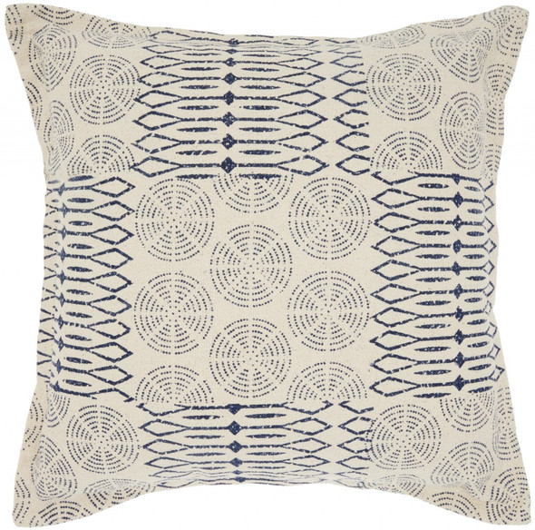 Indigo and Ivory Geometric Throw Pillow
