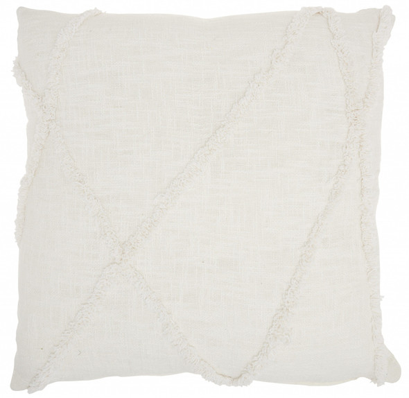 White Abstract  Shaggy Detail Throw Pillow