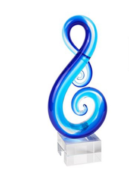 Stylish Light Blue Musical Clef Glass Sculpture